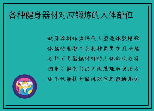 各种健身器材对应锻炼的人体部位